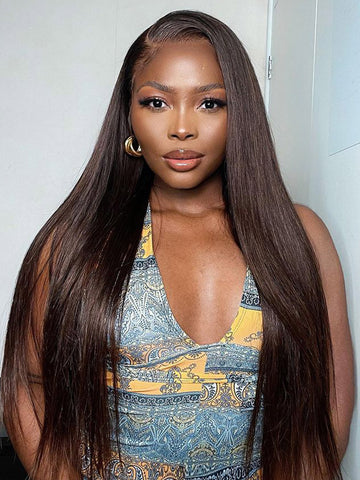 #4 Dark Brown Colored Human Hair Wigs HairLenci Skin Melt HD Lace Front Wigs